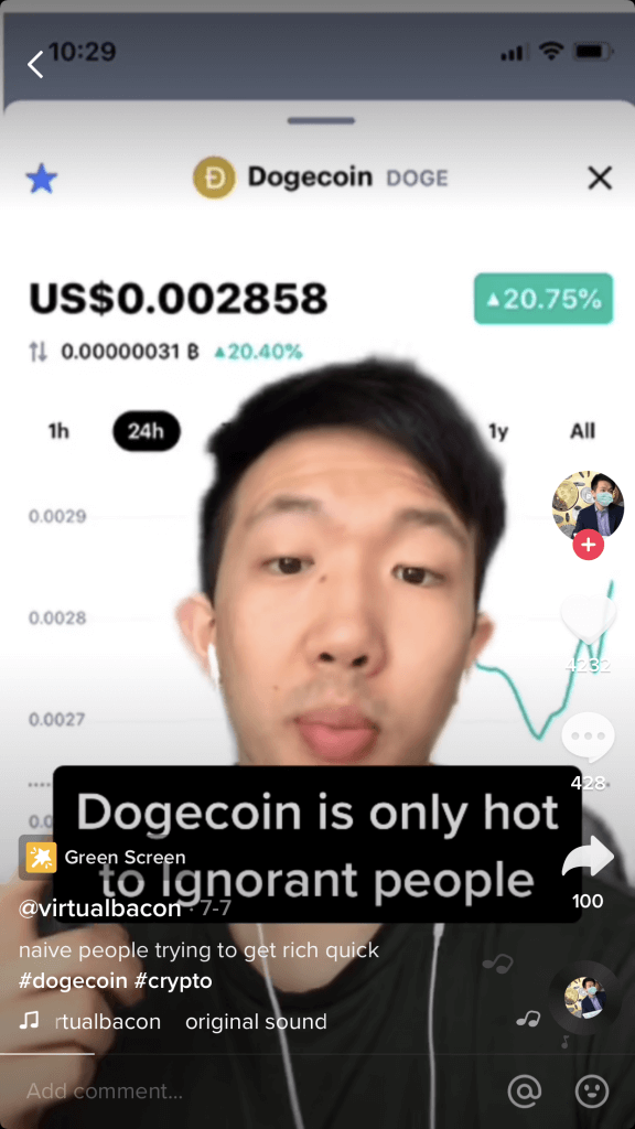 Tik Tok криптовалюты Dogecoin