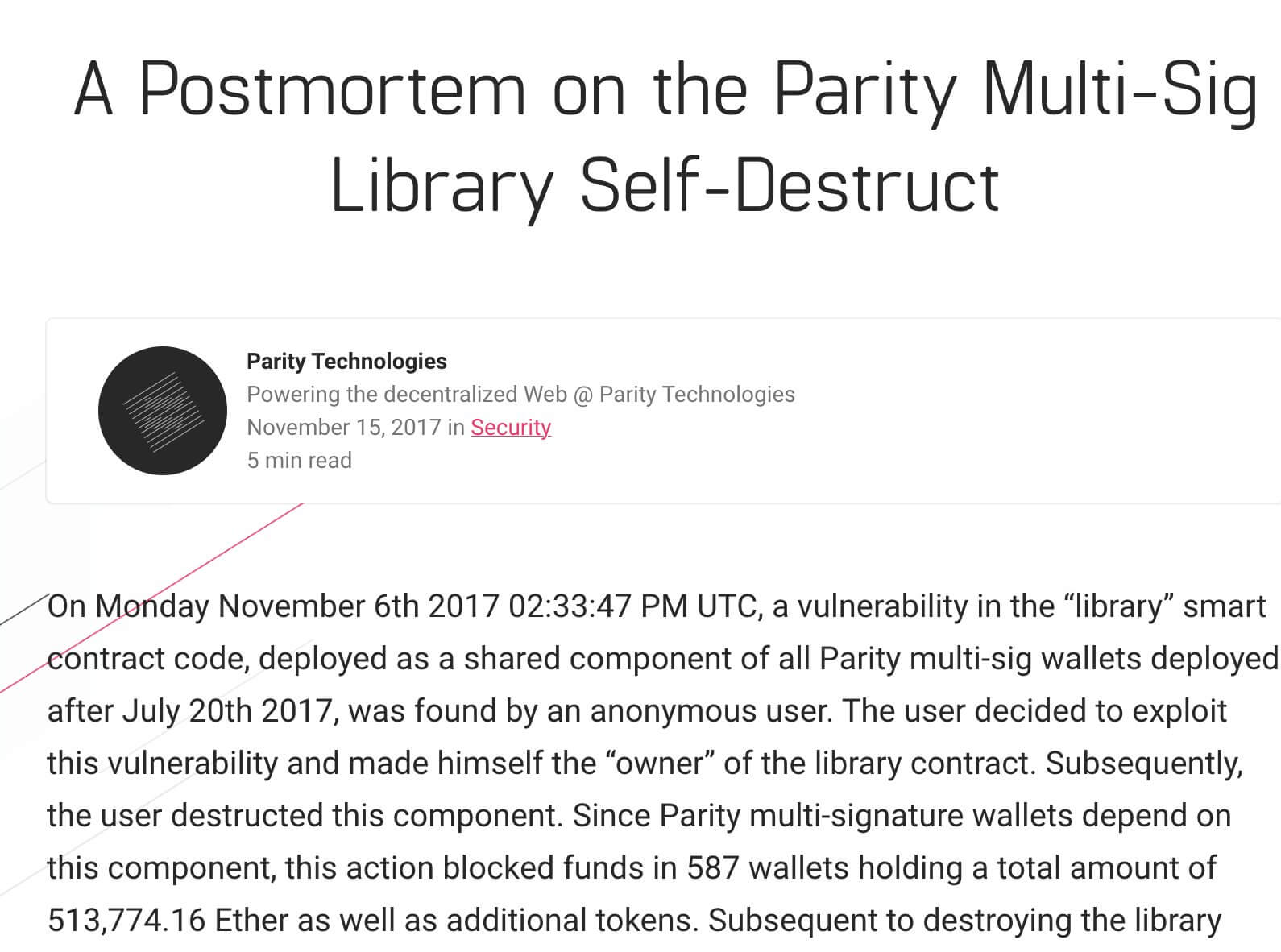 Как теряют криптовалюты. Анонс по поводу итогов уязвимости Parity. Фото.