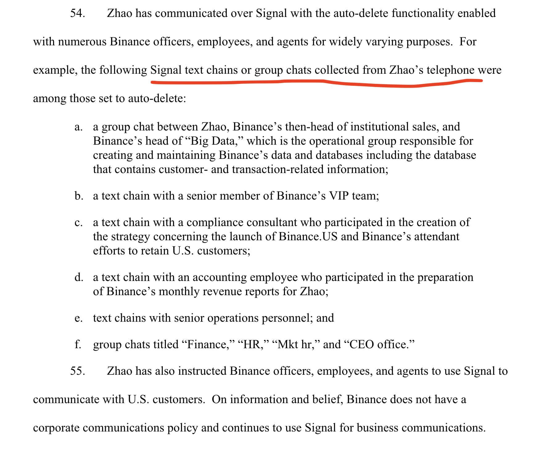 За что подали в суд на Binance. Выдержка из дела CFTC против Binance, где говорится о получении доступа к переписке Чанпена Чжао. Фото.