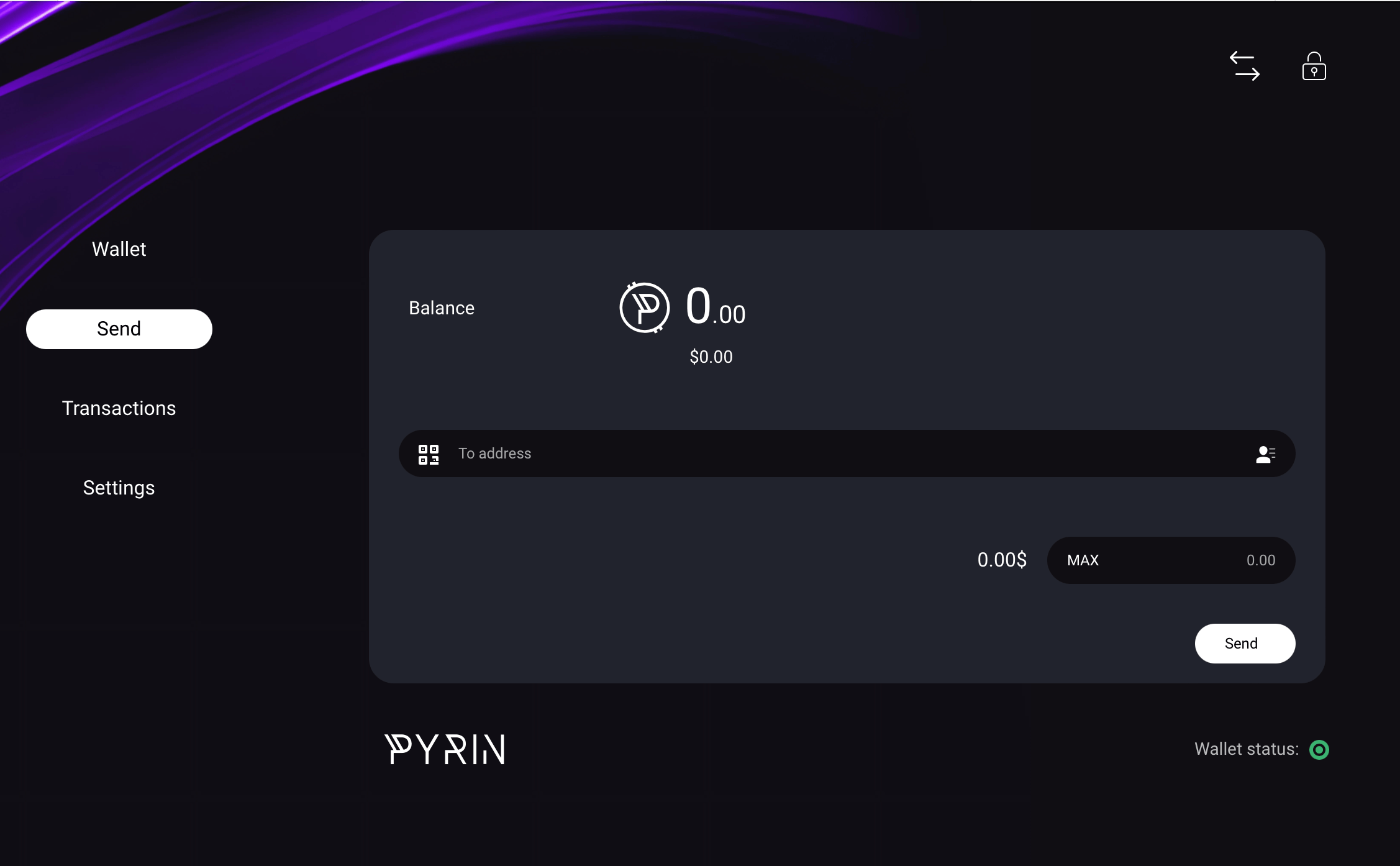 Лучшие кошельки для криптовалюты Pyrin. Окно отправки криптовалюты в веб-кошельке Pyrin. Фото.