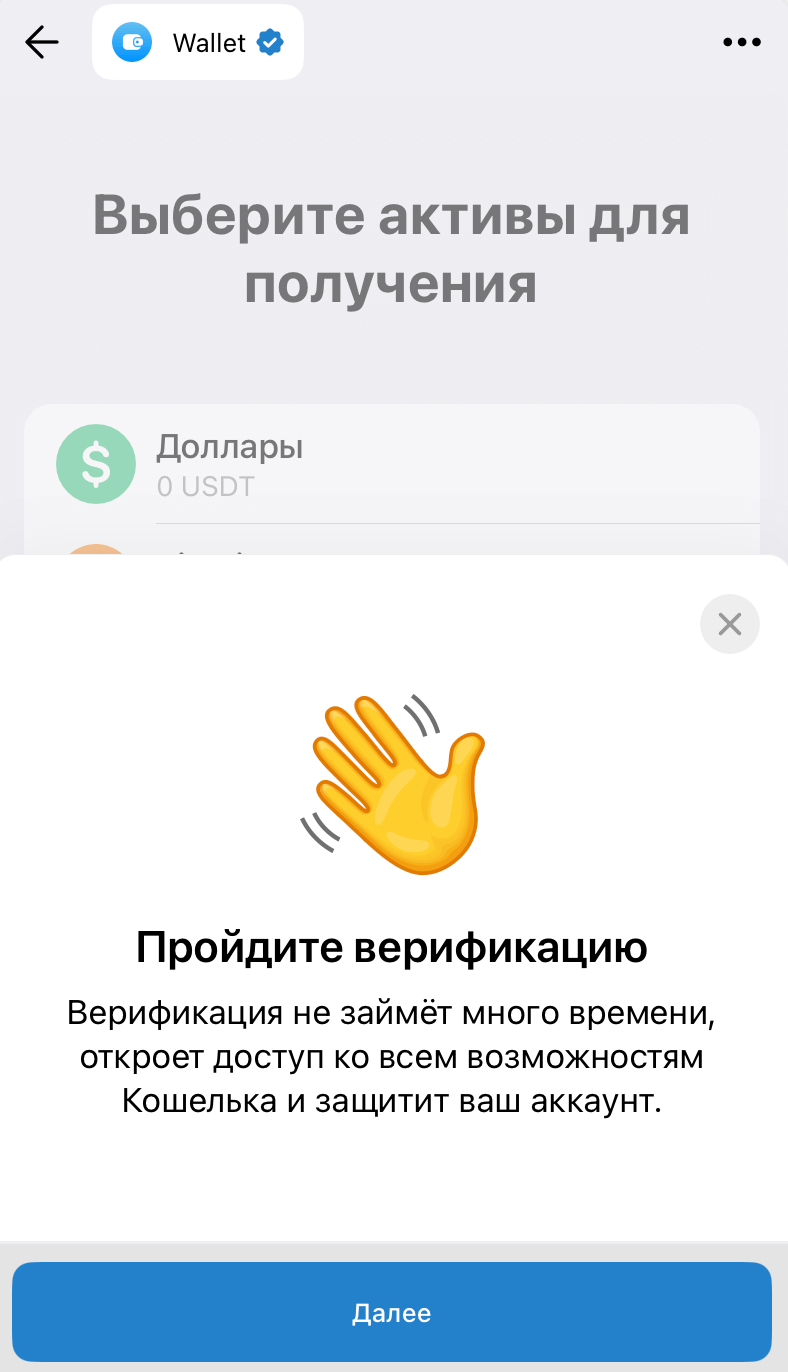 Как создать криптокошелёк в Телеграм: детальное руководство. Верификация личности в кошельке Wallet в Телеграм. Фото.