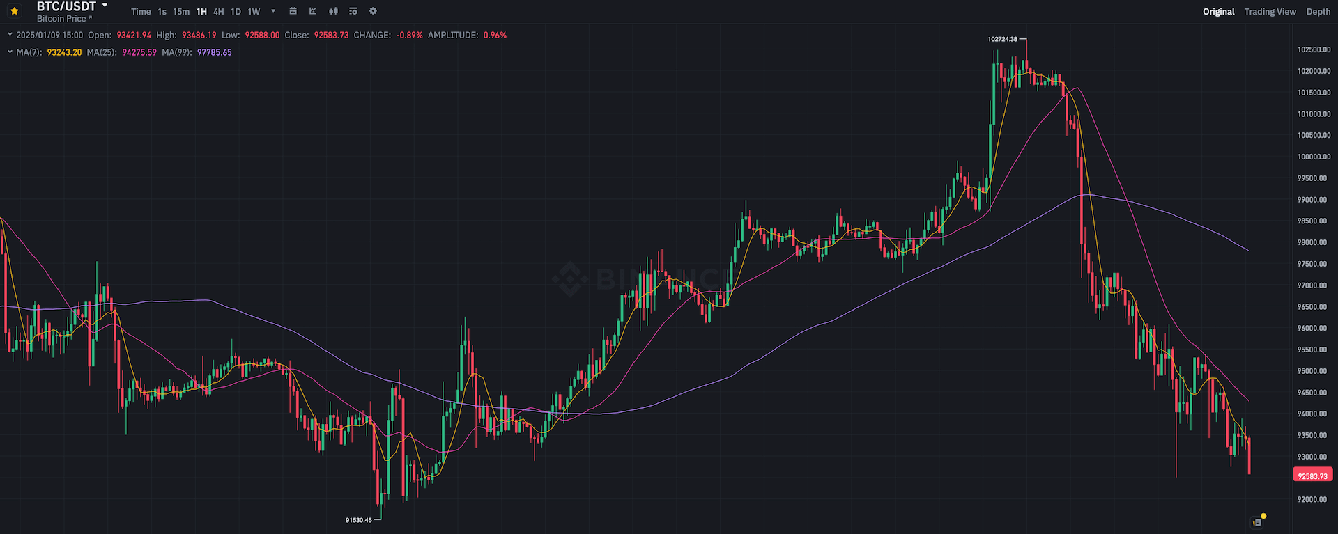 Стратегический резерв Биткоина в США. Часовой график курса Биткоина BTC. Фото.