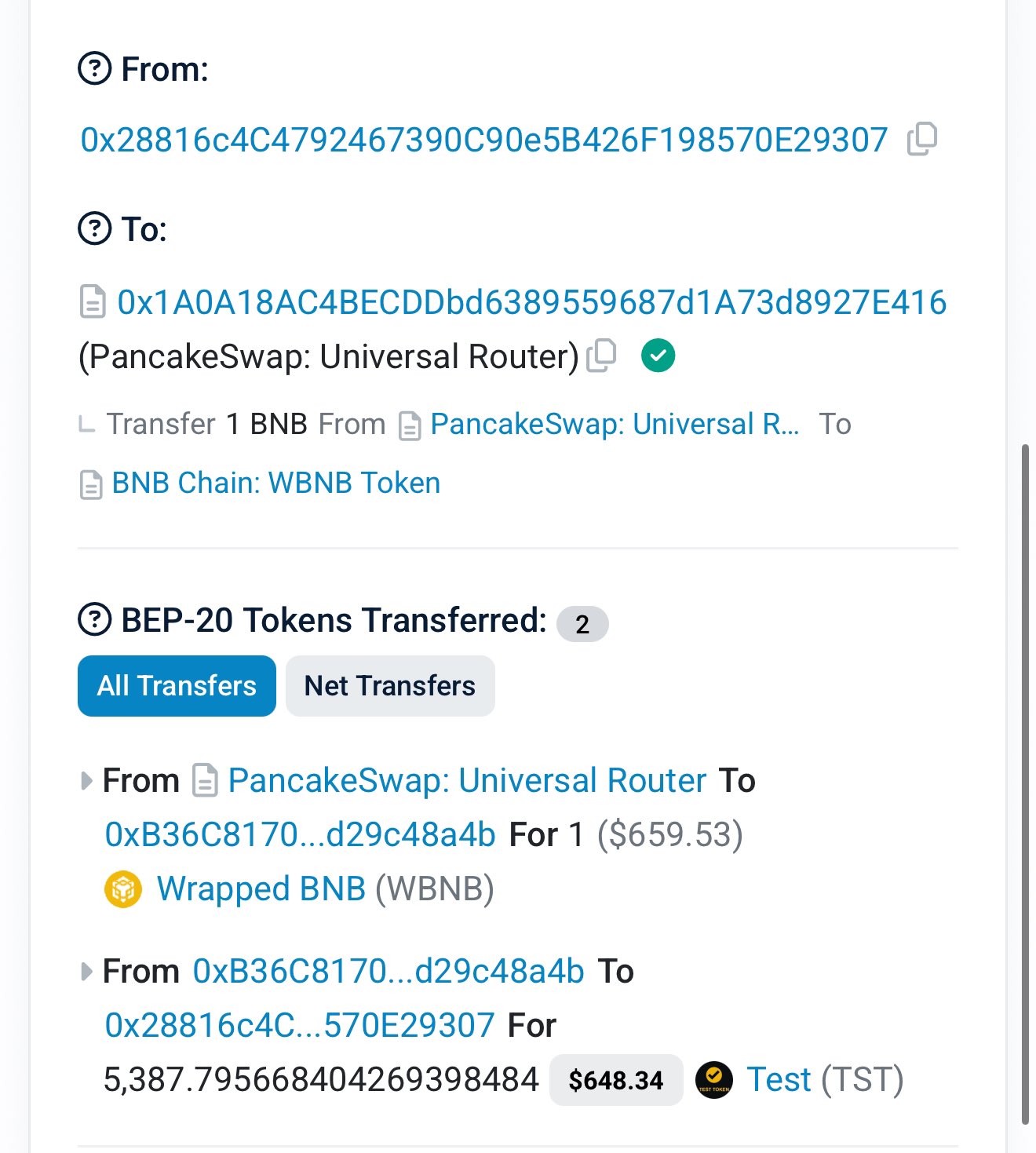CZ buy TST onchain data