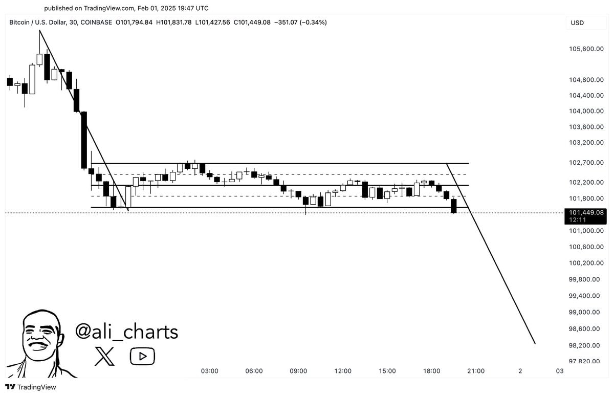 Биткоин пробил поддержку: медвежий флаг указывает на снижение