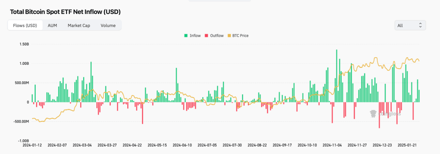 Будет ли расти Биткоин в 2025 году? Статистика притока и оттока средств из Биткоин-ETF. Фото.