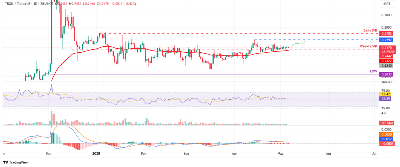 Tron бьет рекорд по объему торгов на DEX — цена TRX нацелена на $0.26