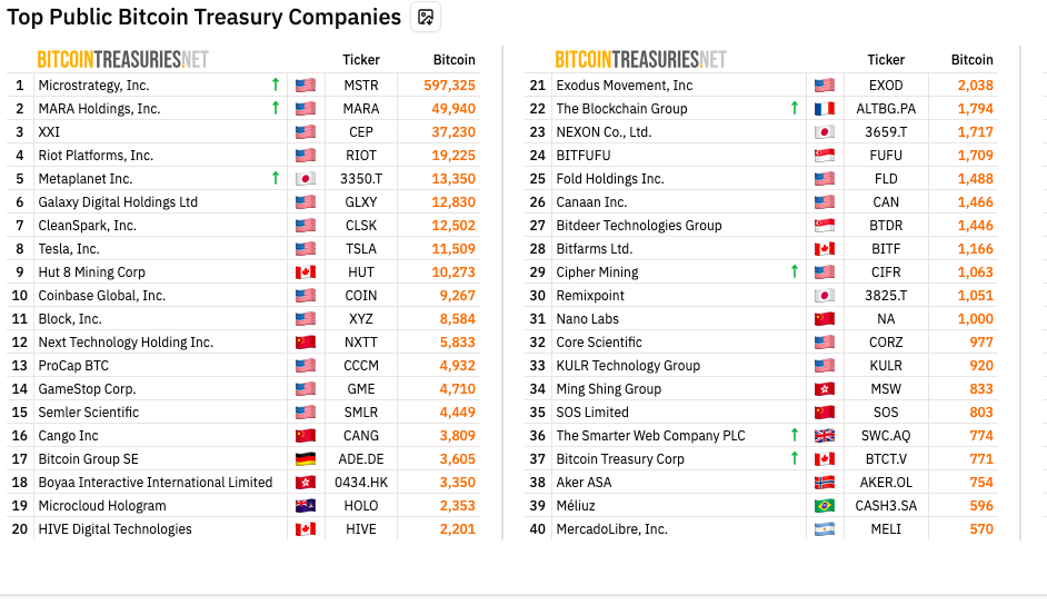 Bitcoin Treasuries Nano labs rank