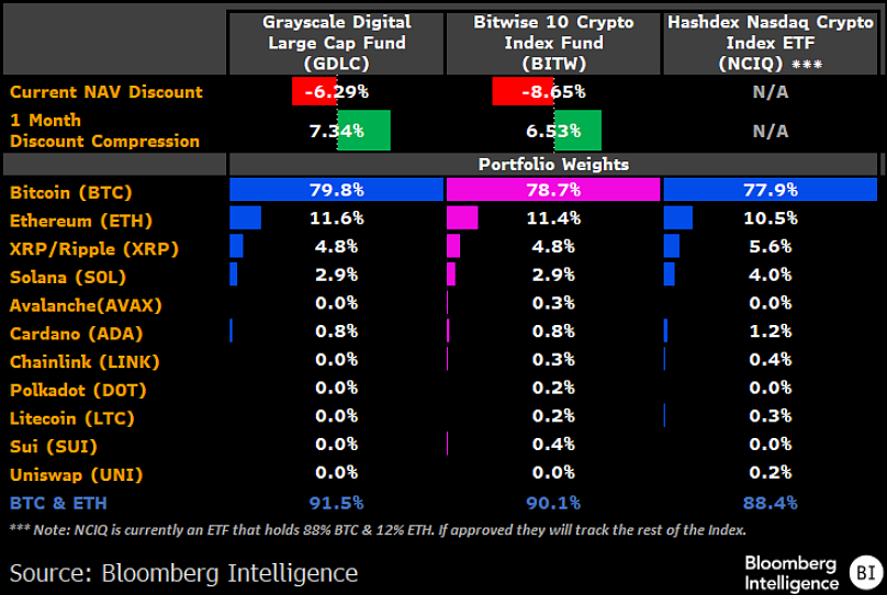 Bloomberg Bitcoin makes up largest share of the Grayscale Digital Large Cap Fund