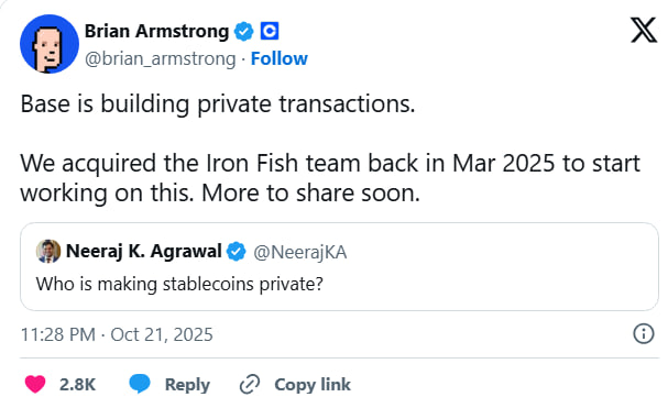 photo_2025-10-22_19-49-47 Base внедряет приватные транзакции после покупки Iron Fish — регуляторы насторожены, индустрия обсуждает